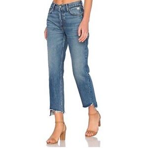 GRLFRND Helena cropped jeans in close to you blue size 25 boho asymmetric hem